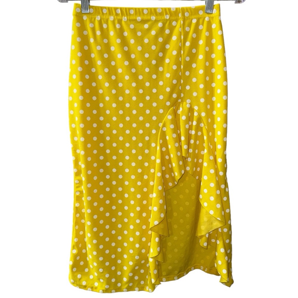 BOOHOO Polka Dot Split Leg Midi Skirt Women's Size 6 Yellow White